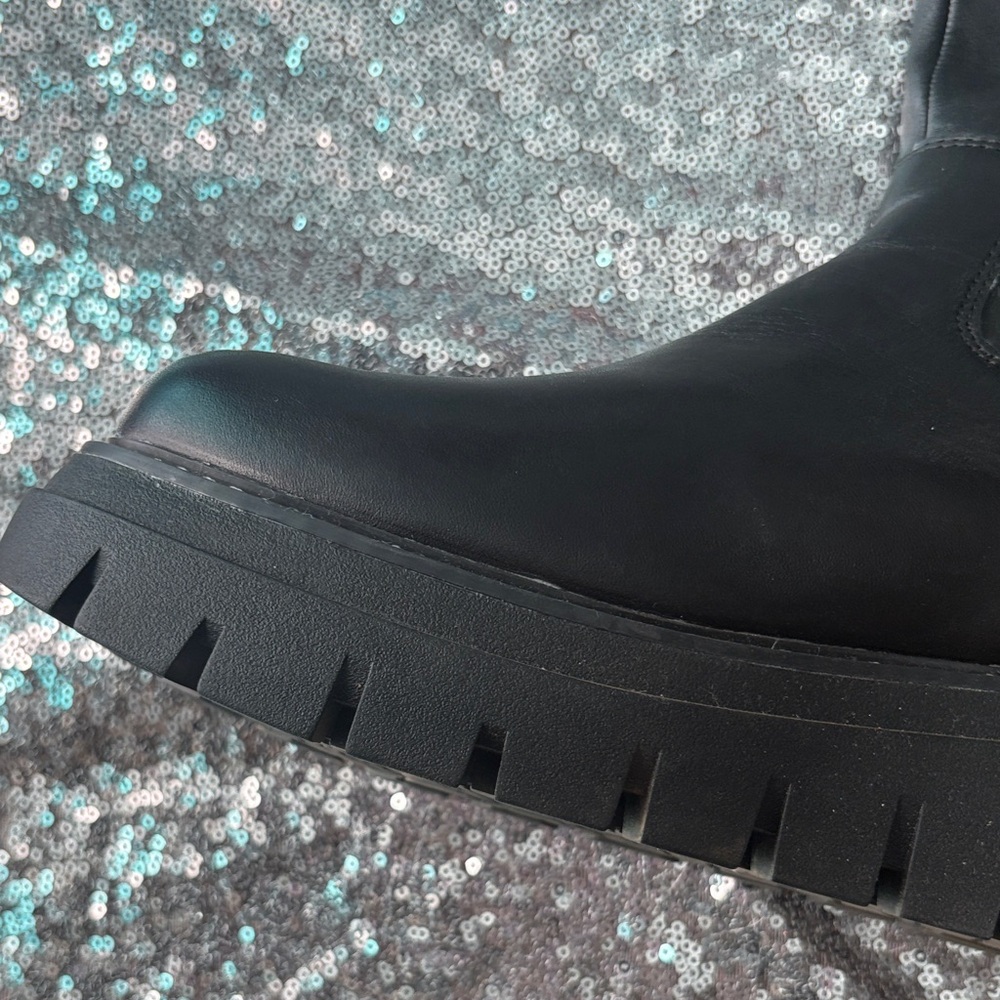 JSlides Leather Black Chunky Platform Knee-High Boots Size 8 M - Picture 7 of 17